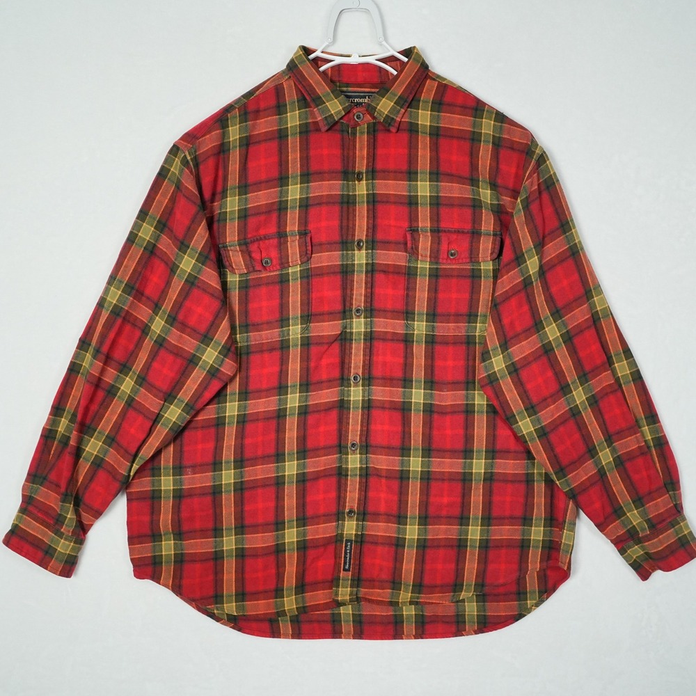 Abercrombie & Fitch Mens Large Red Plaid Flannel Shirt Long Sleeve Vintage READ